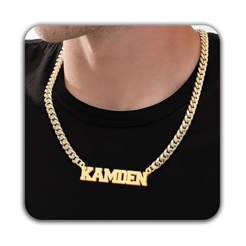 Elemtansy Custom Name Necklace for Men, 18K Gold-Plated Name Necklaces with Curb/Figaro Chain, Personalized Birthday Gifts for Men - Image 1