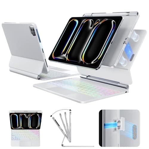 Landcase Keyboard Case for iPad Pro 11 Inch (M5/M4, 2025/2024), Detachable Keyboard for ipad with Smart Contact Connector, Multi-Touch Trackpad, 7-Color Backlit Keyboard with Magnetic Stand, White - Image 1