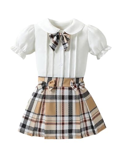ChuYuKu Toddler Girl Summer Outfit School Uniform Set Preppy Style Blouse Pleated Skirt 2PCS Casual Daily Holiday Clothes - Image 1