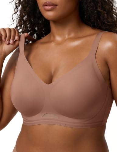 ASTWAWI Plus Size Full Coverage Bra Seamless Wireless Jelly Minimizer Bra No Underwire Support, Coffee, XX-Large
