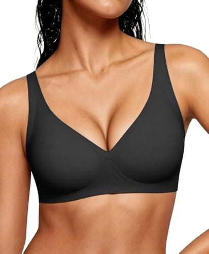Wireless Push Up Bra Womens Bras Full Support Comfy Seamless Bralettes No Underwire Comfortable Tshirt Deep V Bra Black - Image 1