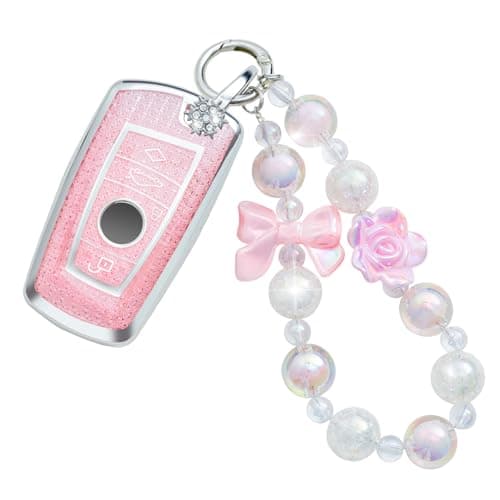 XUPEIXUN for BMW Key Fob Cover with Keychain, Pink TPU Key Case Protection Shell Compatible with 1 3 4 5 6 7 Series X3 X4 M5 M6 GT3 GT5 Bling Car Accessories - Image 1