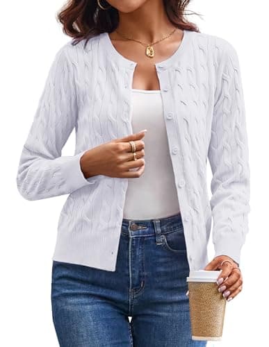 GRACE KARIN Lightweight White Cardigans for Women Trendy, Long Sleeve Spring Outfits 2026, Knit Dressy Sweaters Tops XL - Image 1