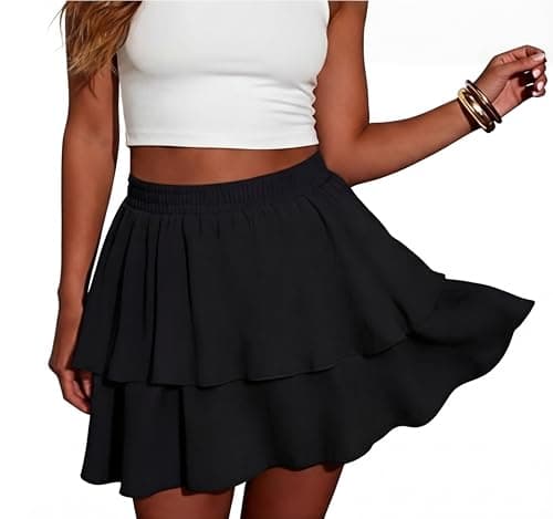 Lepunuo Boho Skorts for Women High Waisted Ruffle Tiered Flowy Mini Skirts with Shorts Underneath Western Shorts A - Black - Image 1