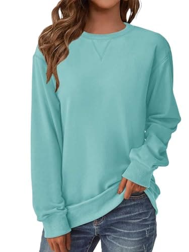 GKBK Womens Casual Long Sleeve Sweatshirt Crew Neck Crewneck T Shirt Tshirt Cute Pullover Tops Relaxed Fit Thin Soft Comfy Light Weight Loose Fit Sweater 2026 Fashion Trendy Outfits Light Blue M - Image 1