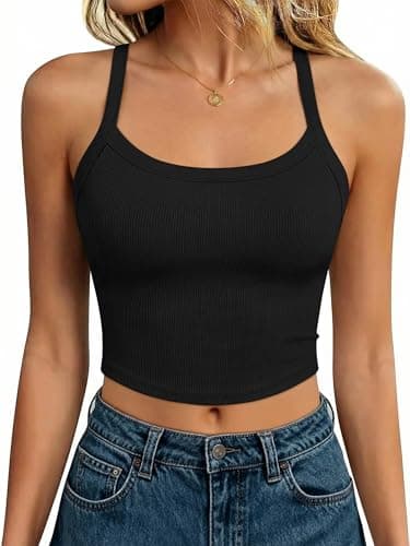 ANRABESS Women's Sleeveless Crop Tops, Soft Ribbed Y Back Tank Tops, Summer Camisole for Going Out, Athletic, Gym and Workout Black Small - Image 1