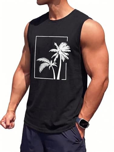 Sleeveless Shirts for Men Quick Dry Beach Summer Tank Tops Sun Protection UPF 50+ Athletic Gym Workout Muscle Black Tank Top - Image 1