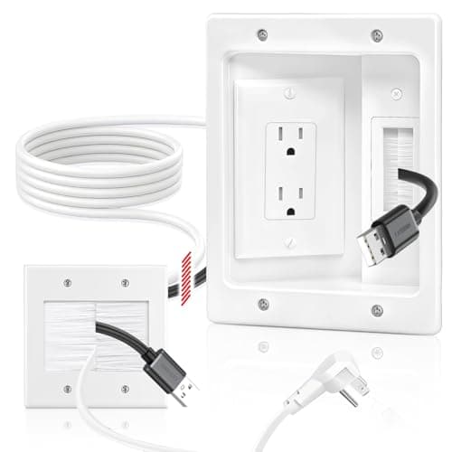 Naerza in Wall Cable Management Kit with Recessed Tv Outlet Box-Two-Hole Socket, 9ft Cord,Tv Cable Hider Wall Kit Hider Box Fits All Plugs, Easy, Safe Cable Management - Image 1