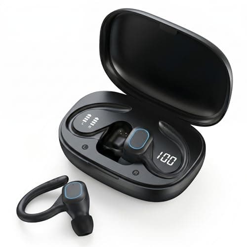 Open Ear Clip Headphones【28H Battery LED Display】【3D Surround Sound】 Bluetooth 5.4 Wireless Sports Earbuds IPX5 Sweatproof Low Latency Gaming Headset with Earhooks, for iOS & Android (Black) - Image 1
