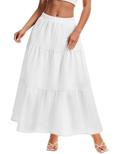 MFAVIP Womens Maxi Skirt Boho Long Flowy Skirts Trendy Summer 2026 Tiered Ruffle Skirt A Line Casual Beach Vacation Dress White - Image 1