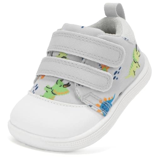 noorkiz Baby Wide Toe Box First Walking Shoes Toddler Barefoot Boys Shoe 6 12 18 24 Months Non-Slip Flexible Easy on & Off Breathable Causl Infant Sneakers Daycare Outdoor Light Grey Toddler Size 5 - Image 1