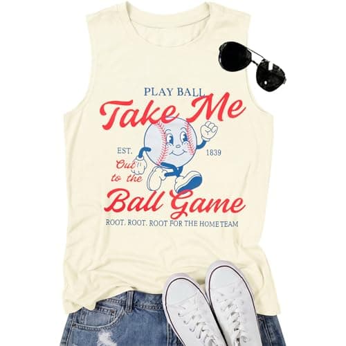 Baseball Tanks Top Women Baseball Love Graphic Shirts Ballgame Sleeveless Tops Casual Sports Season Tee Apricot