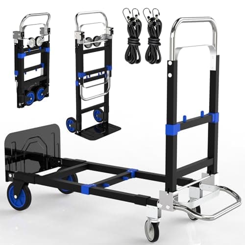 3 in 1 Collapsible Hand Truck Dolly Cart with Wheels Collapsible/Folding handtruck Dolly with IM & Straps/Portable/Adjustable Size/for Boxes/Cartons/Warehouse/Shopping/500 Lbs Load - Image 1