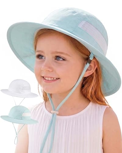 Sun Hat for Baby Boys Girls Toddler and Kids UPF 50+ with Bucket Wide Brim Summer (US, Age, 0 Months, 6 Months, White + Mint Green) - Image 1