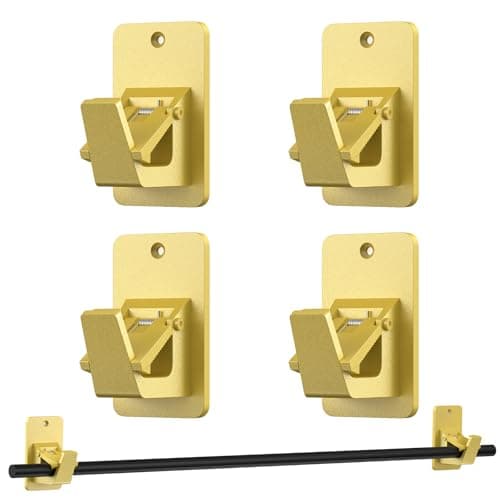 No Drill Curtain Rod Brackets, Universal Curtain Rod Holder, 4 Pack Self Adhesive Curtain Rod Bracket Heavy Duty 30 LB, Nail Free Curtain Rod Bracket for Bathroom, Bedroom, Livingroom, Kitchen, Gold - Image 1