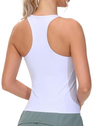 THE GYM PEOPLE Racerback Workout Tank Tops for Women Slim Fit Sleeveless Basic Athletic Running Yoga Shirts White - Image 1