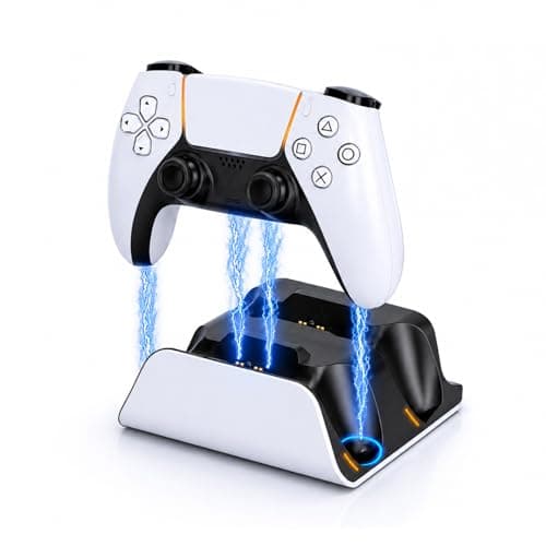 PS5 Controller Charger Station with LED Indicator,Dual Controller Fast Charging Dock,Desktop Display Stand for PlayStation 5 (White) - Image 1