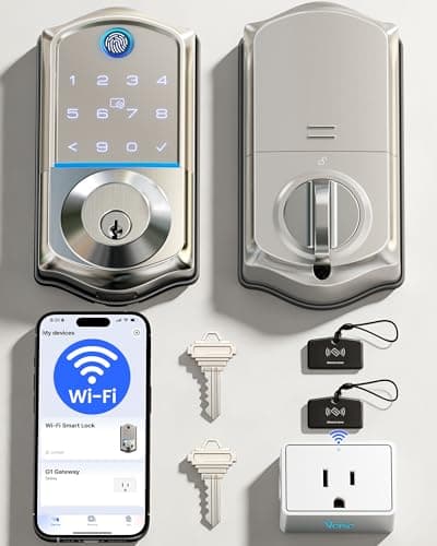 Veise VE017G Wi-Fi Keyless Entry Door Lock, App Remote & Voice Control, Fingerprint Smart Locks for Front Door, Touchscreen Electronic Keypad Deadbolt, Auto Lock, Emergency Power Port, Satin Nickel - Image 1