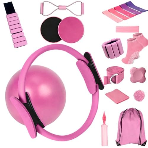 Zyvora Pilates Equipment Set for Home Workouts –15in1 Home Pilates Kit with Ring and Ball Set, Resistance Bands, Pilates Yoga Accessories, Core Sliders & Ankle Weights, Pilates Essentials Kit (Pink) - Image 1