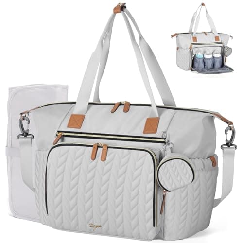 Tonyeee Diaper Bag Tote, Large Diaper Bags Waterproof, Hospital Bag for Labor Delivery, Baby Bag with Pacifier Case, Travel Diaper Tote with Changing Pad, Grey - Image 1