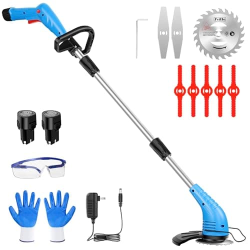 Lipoliftco Weed Wacker Cordless, 12V Battery Powered Lawn Edger, Grass Cutter with 2 * 2000mah Rechargeable Batteries and 3 Types of Blades, Lightweight Electric Mower for Garden and Yard Lawn