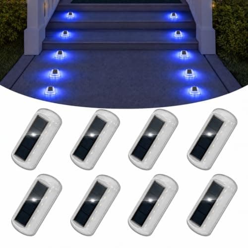 T-SUN Solar Deck Lights Outdoor Waterproof, Deck Lights Solar Powered, Driveway Marker Light for Fence Front Door, Step, Stair, Garden, Sidewalk, Pathway, Dock Porch, Backyard (Blue, 8 Packs) - Image 1