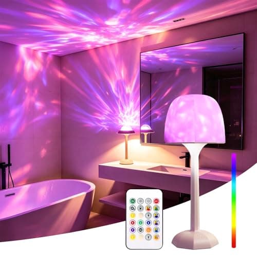 DEXULESA Rechargeable Table Lamp with Remote Control, 16 Color Changing LED Night Light with Water Ripple Projection, Adjustable Brightness for Bedroom, Office, Home Decor - Image 1