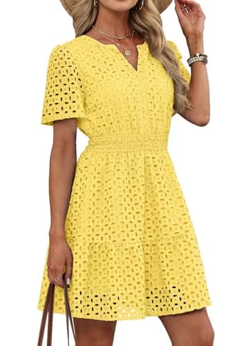 RUMIA Casual Dress for Women Summer Vacation Boho Eyelet Ruffle Dress Yellow XLarge - Image 1