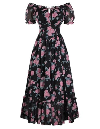 Scarlet Darkness Floral Corset Dress Women 2026 Summer Cottagecore Flowy Dresses Black Pink Floral S - Image 1
