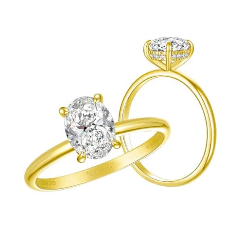 SILVERNANA Oval Moissanite Engagement Ring for Women Sterling Silver with Yellow Gold Plated Solitaire 1.5 Carat Oval Cut Moissanite Promise Wedding Ring Size 8
