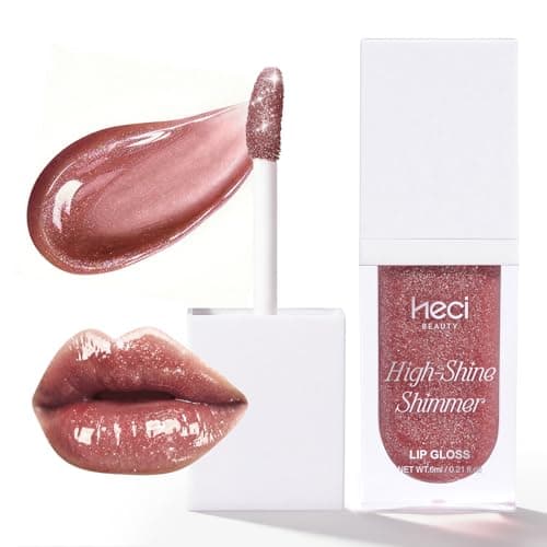 HECI BEAUTY Glitter Lip Gloss, Hydrating High Shine Lipgloss for Women, Non-Sticky Plumping Lip Oil with Vitamin E, Long Lasting Shimmer Finish for Daily Makeup, Mauve, 0.21 fl oz - Image 1
