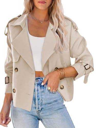 Saodimallsu Women Short Double Breasted Trench Coat Raglan Sleeve Work Office Cropped Jacket With Pockets - Image 1