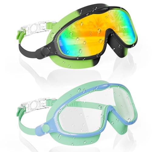 Aegend Swim Goggles for Kids Youth 3-14 – 2 Pack Wide Frame Anti-Fog Anti-UV Clear Vision Swimming Goggles for Beginners, Swimmers – Ideal for Pool, Beach, Swim Lessons, Summer Vacation - Image 1