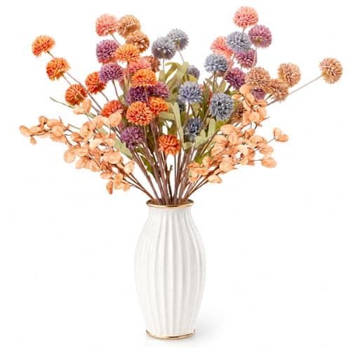 ZMTECH Artificial Silk Mums, Mixed Orange, 12 Long Stems - Image 1