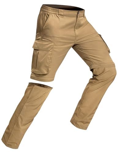 AOHIKE Convertible Mens Cargo Pants - Lightweight Quick Dry Hiking Pants Men for Outdoor Trekking Work, Khaki - Image 1