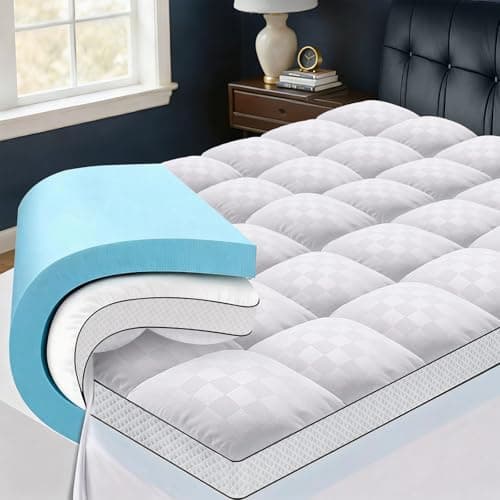 Easthome Twin Size Dual Layer 4 Inch Memory Foam Mattress Topper, 2 Inch Gel Memory Foam and 2 Inch Pillow Top Mattress Pad Cover, Thick Soft Bed Topper Medium Support for Back Pain, White - Image 1