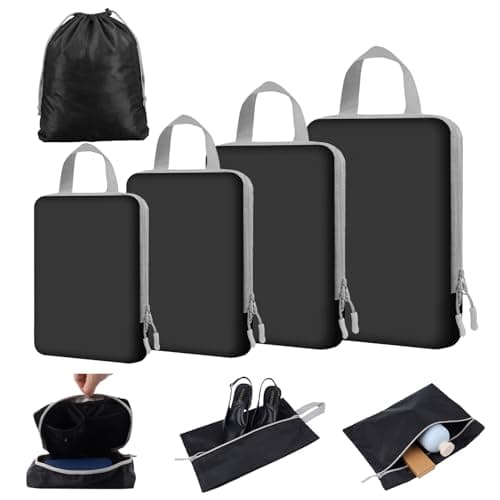 NBERMOTION 4/8 Set Compression Packing Cubes for Travel Essentials, Compressible Expandable Luggage Organizer Bags for Clothes, Durable Space Saver Storage Bags for Suitcase(8set-Black) - Image 1