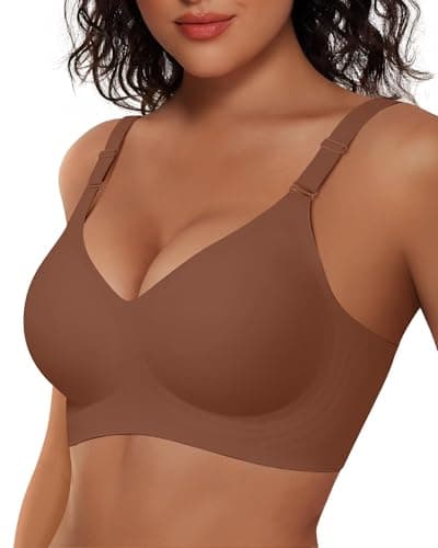 Vertvie Womens Wireless Jelly Bras No Underwire Push Up Seamless Bra Supportive Full Coverage Bralette Regular and Plus Size(Brown,Medium) - Image 1