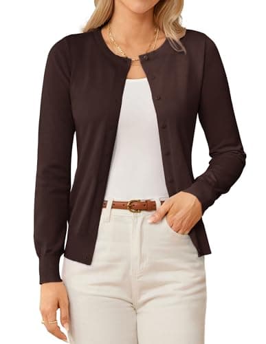 GRACE KARIN Button Down Lightweight Cardigans for Women Trendy Summer Outfits for Women 2026 Brown Spring Clothes XXL - Image 1