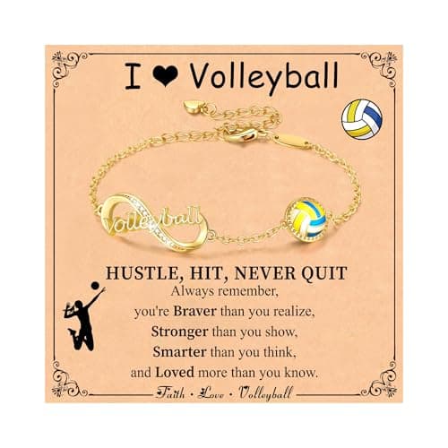 Miss Chipmunk Volleyball Bracelet for Girls Teen Women,14K Gold Plated Infinity Charm Link Bracelet Sports Accessories Jewelry Gifts for Lovers Players Team Coach(Volleyball,Gold) - Image 1
