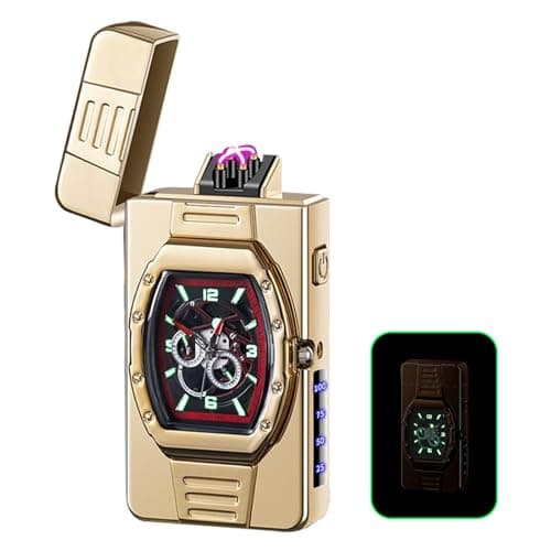 TIKIUKI Plasma Windproof Lighter Luxury Rechargeable Flameless Windproof Arc Lighter Vintage Lighters for Candles, Fireworks, Camping, Hiking, Adventure(Gold ice red) - Image 1