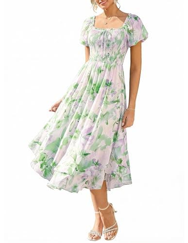 GRACE KARIN Womens Summer Floral Maxi Dress 2026 Flowy Wedding Guest Dress A Line Boho Dresses Fashion Clothing with Pockets Green Floral L - Image 1