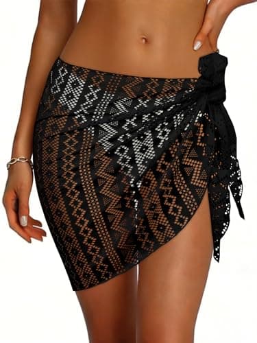 Womens Beach Sarong Wraps Lace Bikini Swimsuit Coverup Summer Hollow Out Bathing Suit Cover Up Casual Swimwear 2026 (Black) - Image 1