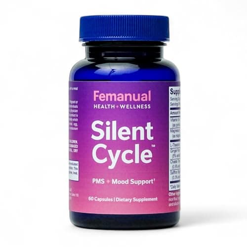 Femanual SilentCycle - OB/GYN Formulated PMS + Mood Support Supplement with Chasteberry (Vitex), Saffron, Magnesium, L-Theanine, Vitamin B6, and Ginger - 60 Vegan Capsules - Image 1