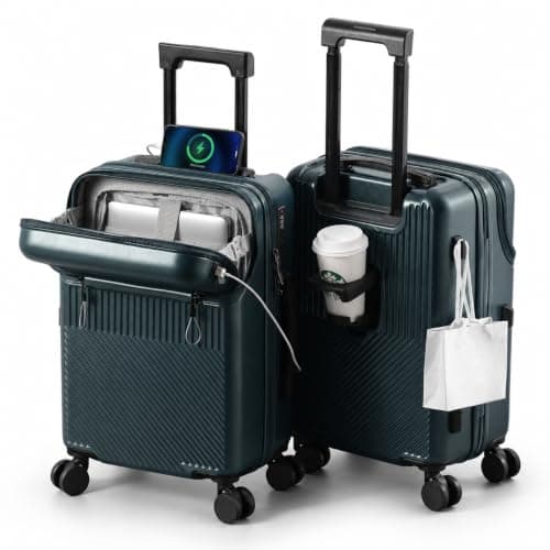 Aivens 20 Inch Carryon Suitcase with Wheels & Cup Holder, Lightweight Hardshell Travel Luggage with TSA Lock, Portable Carry On Luggage for Short Trips (Green) - Image 1