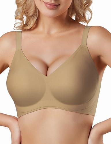 Tarbo Womens Seamless Push Up Bra Jelly Wireless T-Shirt Invisible Bras Comfort No Underwire Sleeping Back Smoothing Full Coverage Everyday Bra Dark Nude 2XL - Image 1