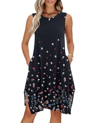 ANRABESS Womens Summer Casual Beach Cover Up Dress Sleeveless Asymmetric Hem Flowy Vacation Cruise Short Sundress Black Floral Small - Image 1