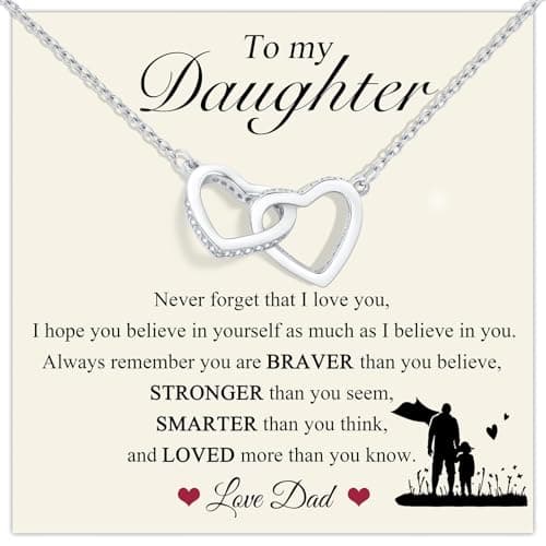 To My Daughter Necklace from Dad Mom- S925 Sterling Silver Love Heart Pendant Necklace Rose Gold Plated with Message Card Elegant Jewelry Daughter Necklace Gift for Graduation Birthday Christmas - Image 1