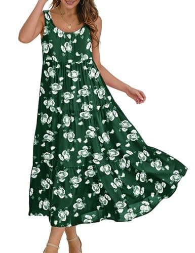 YESNO Maternity Sundress for Summer Casual Flowy Cotton Beach Dress Sleeveless A-Line with Pockets for Expecting Moms XL EVE CR420 - Image 1