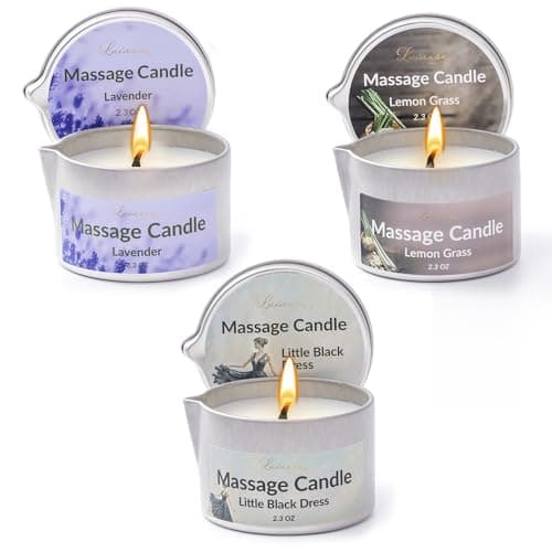 Massage Candle 3 Pack Scented Soy Wax Massage Body Oil for Home SPA, Nourishing Coconut Oil Infused Low Temp Aromatherapy Candle 6.9OZ (Lavender,Lemon Grass,Little Black Dress) - Image 1
